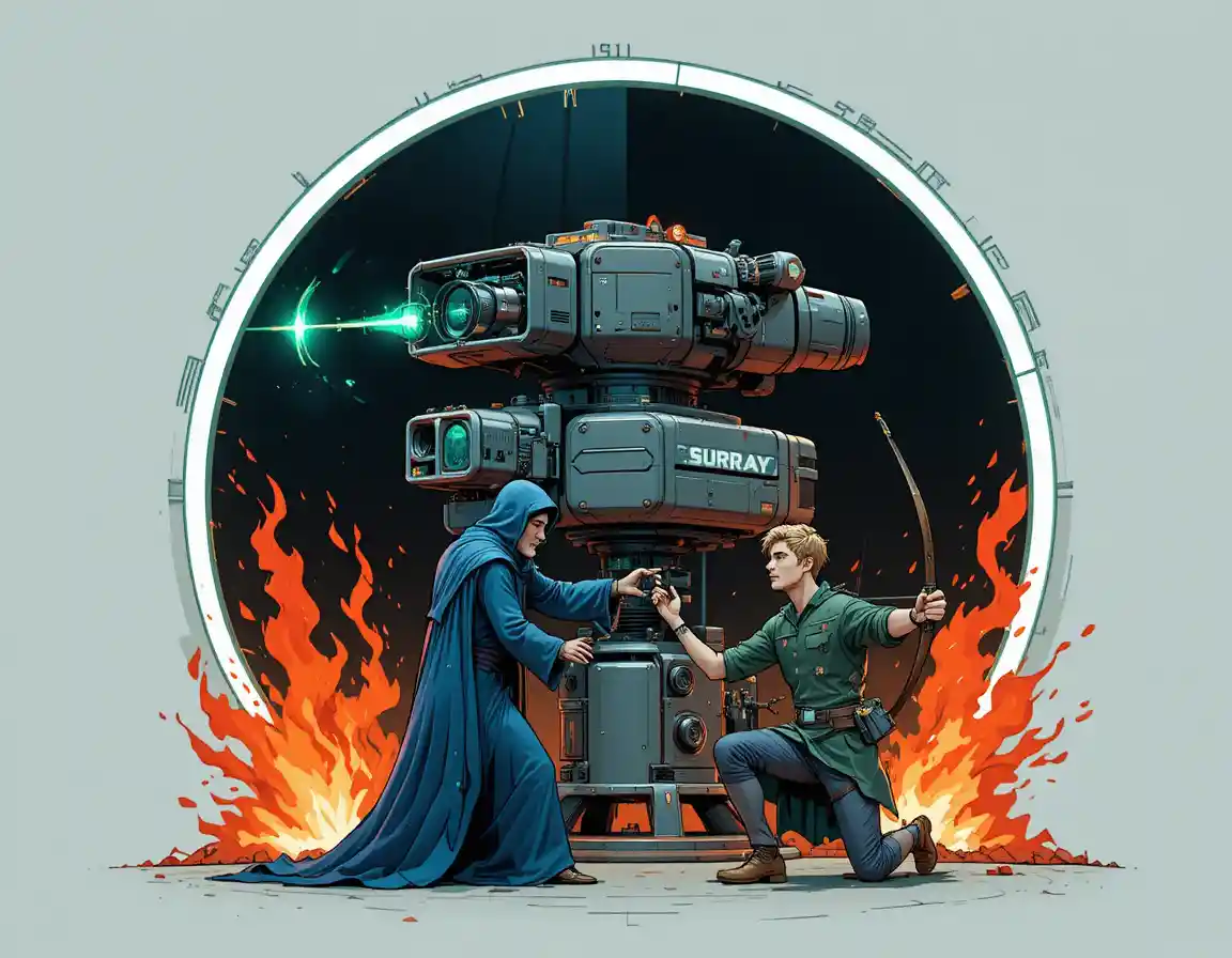 Mage and archer facing a towering fire breathing dragon