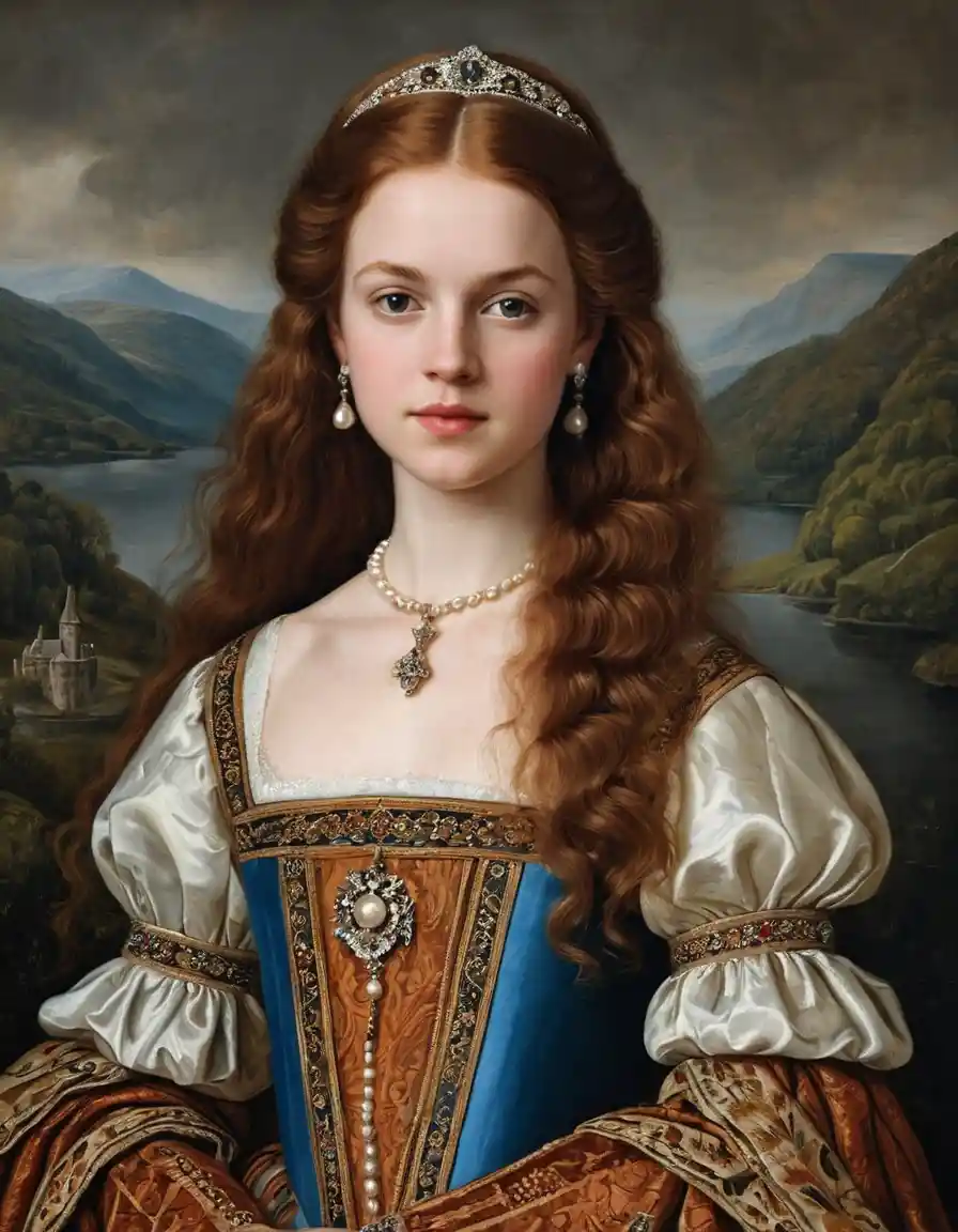 Renaissance portrait of a tall Scottish noblewoman in profile