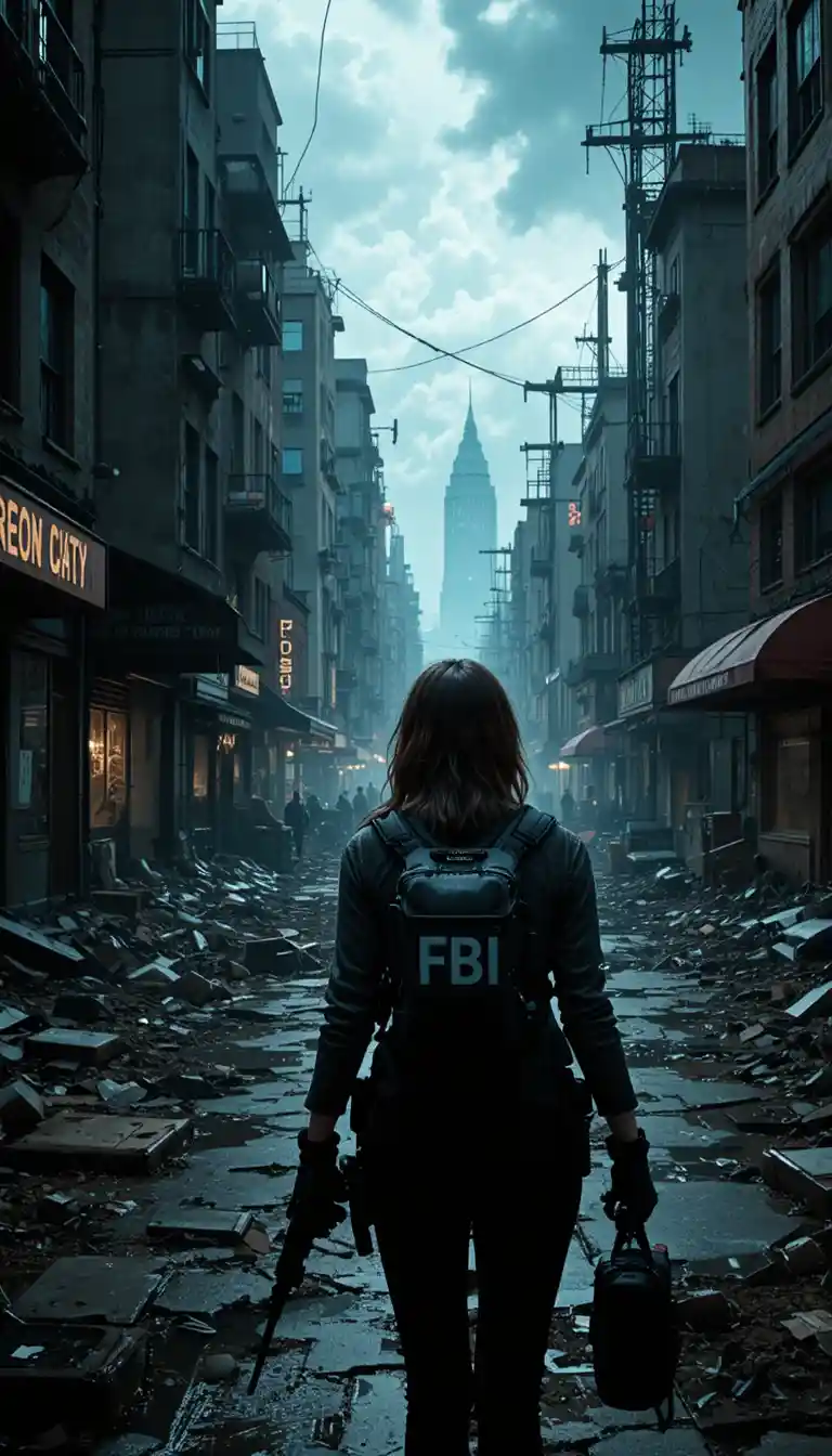 FBI agent explores ruined Raccoon City after zombie destruction