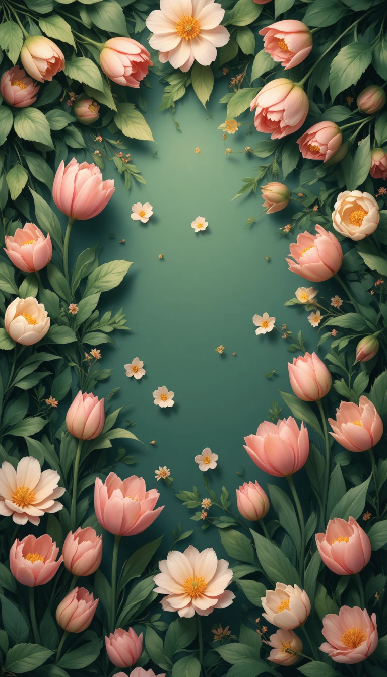 Motivo floreale continuo di tulipani con sfondo di foglie verdi