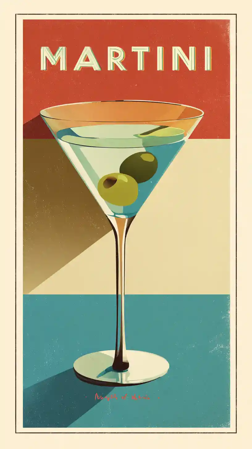 Mid century martini cocktail poster with centered glass
