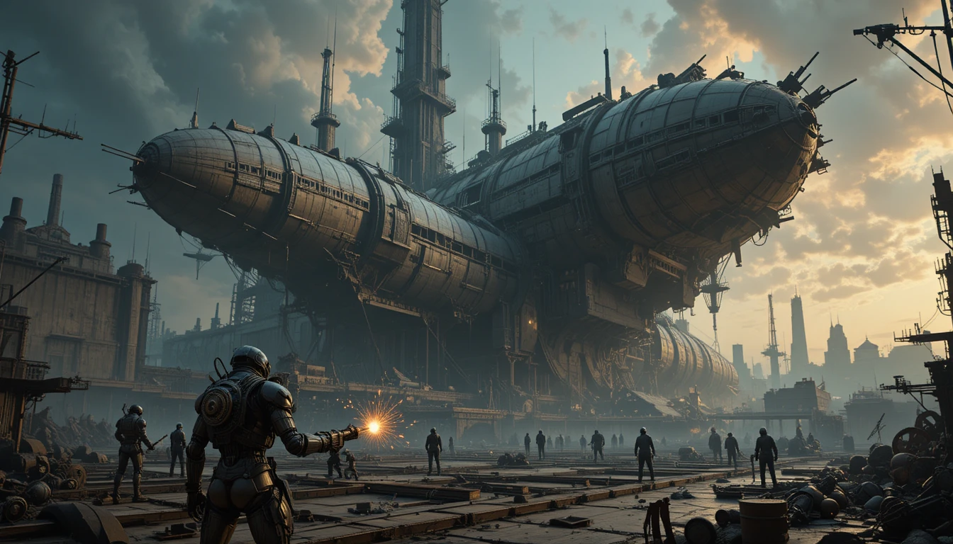 Colossal Steampunk Airships Rising In A Forgotten Shipyard