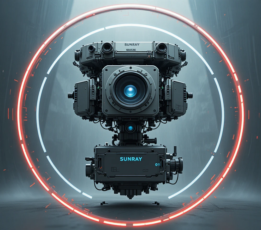 Futuristic optical surveillance device with glowing central lens