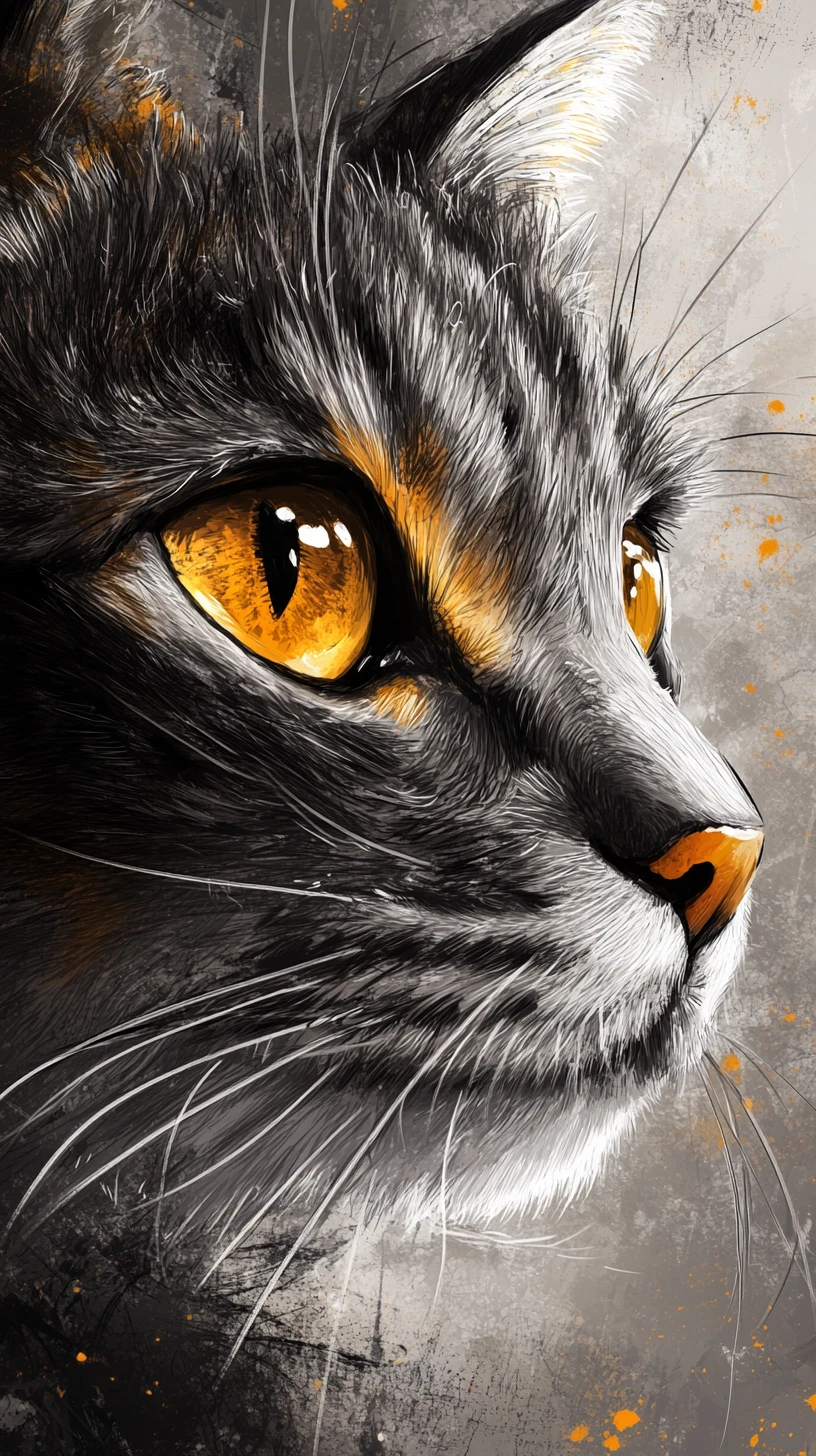 Close up digital drawing of a cat with dramatic eyes