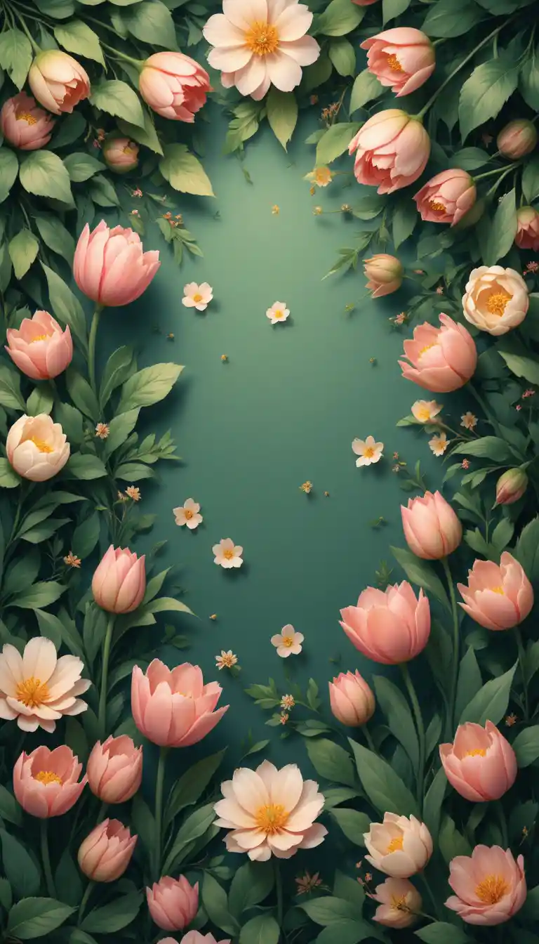 Seamless tulip floral pattern with green leaves background