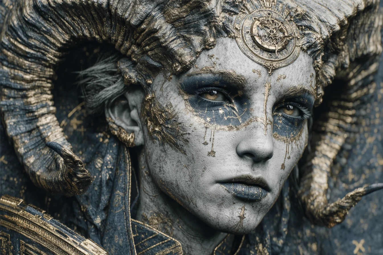 Demonio femenina de fantasía oscura con auras mágicas brillantes