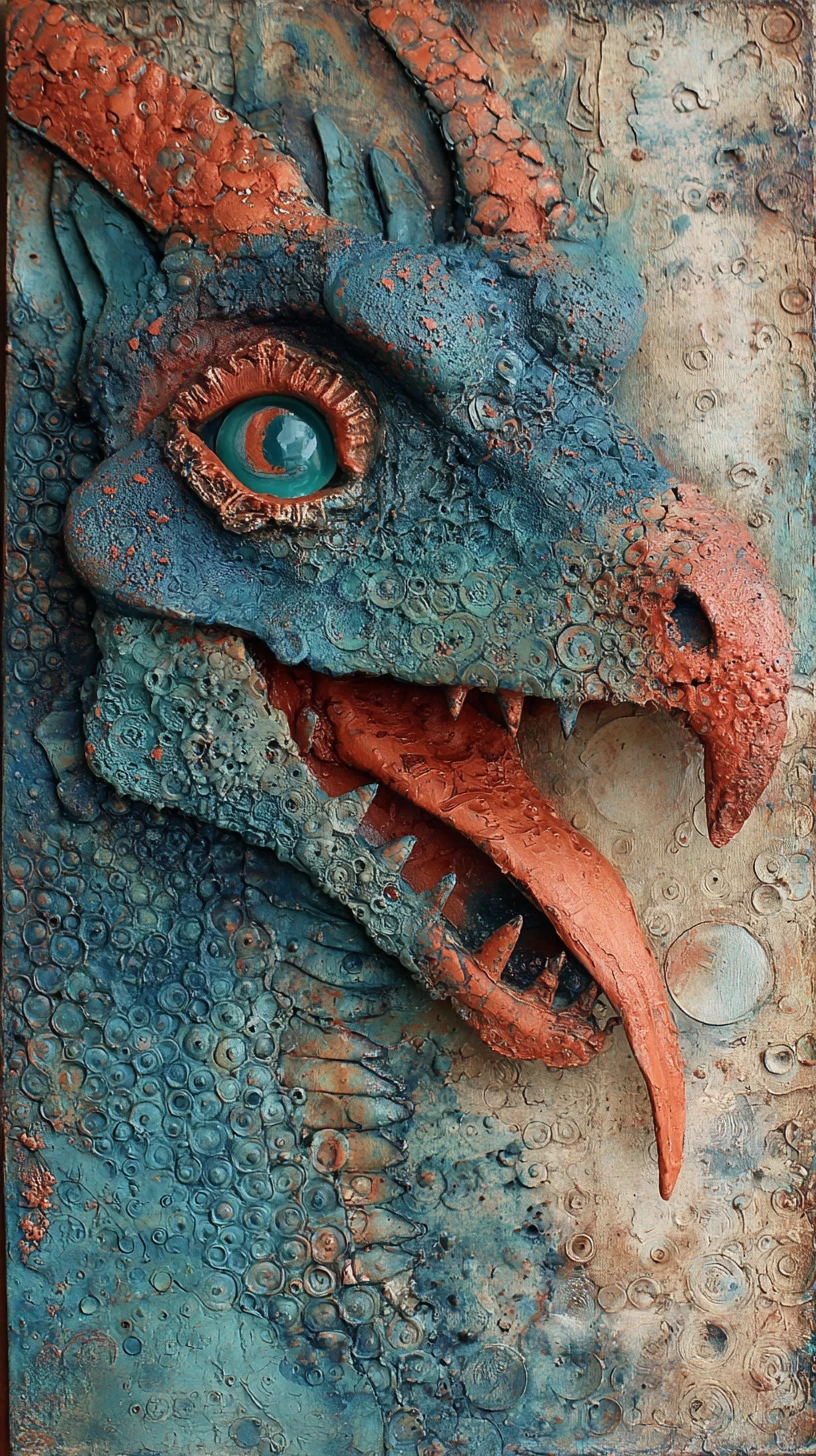 Mixed media profile portrait of a fierce fantasy dragon
