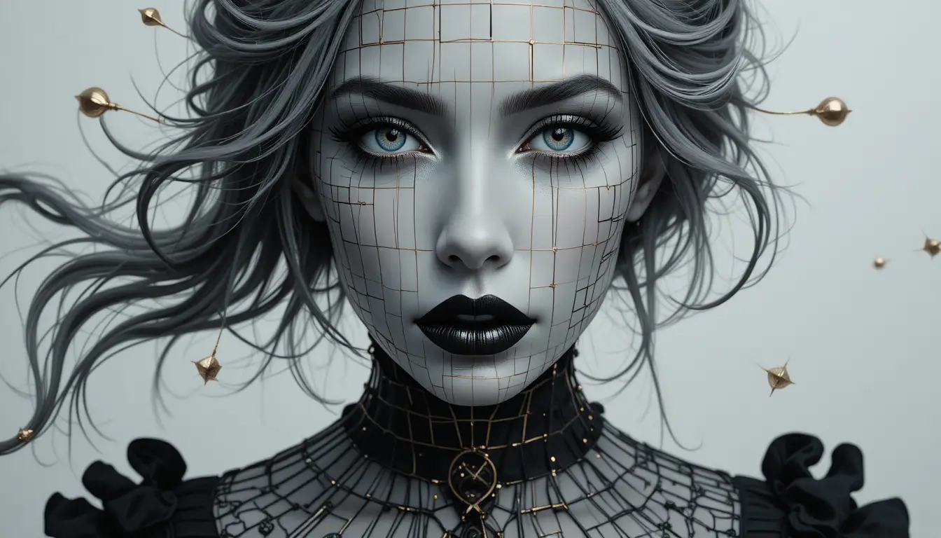 Gothic portrait of a beautiful female vampire in victorian attire