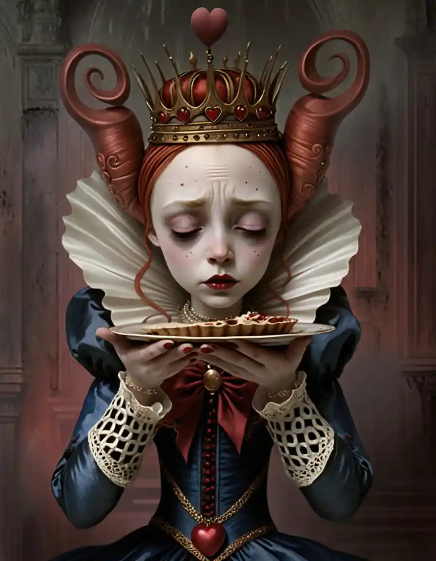 Ritratto Melanconico della Regina di Cuori in Stile Fantasy Gotico