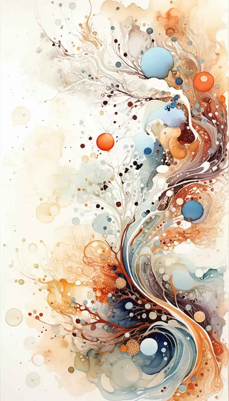 Abstract watercolor swirl with botanical ink details