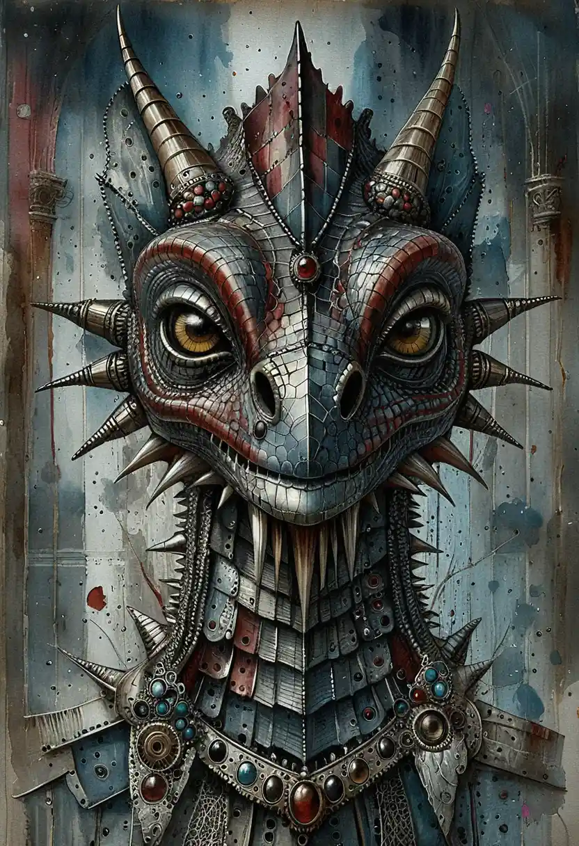 Mixed-Media-Profilporträt eines furchteinflößenden Fantasy-Drachen