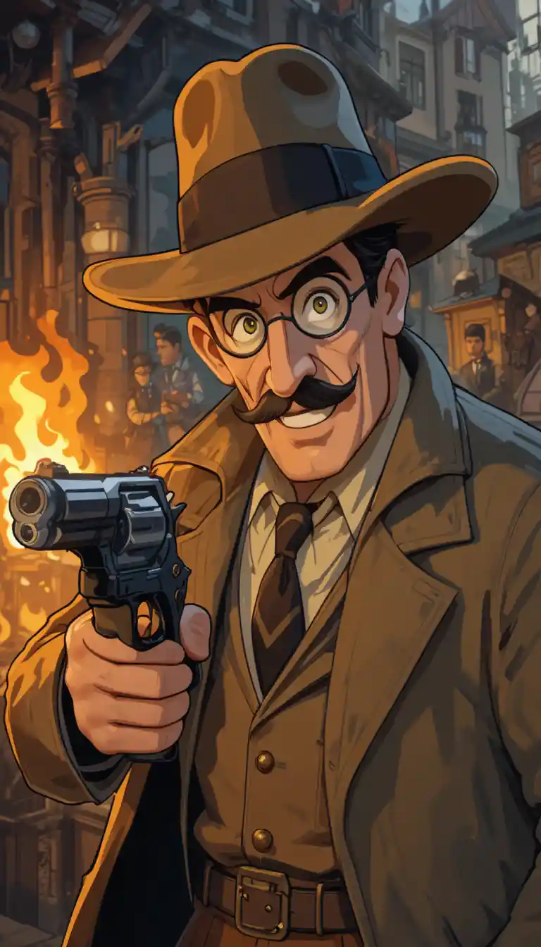 Detective in a retro cartoon city with jazz and guns