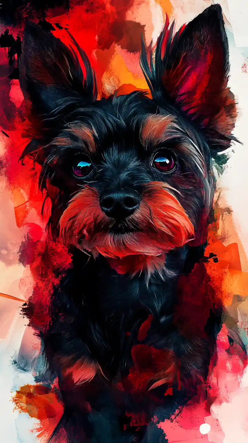 Surreal portrait of a yorkie dachshund dog in abstract ink