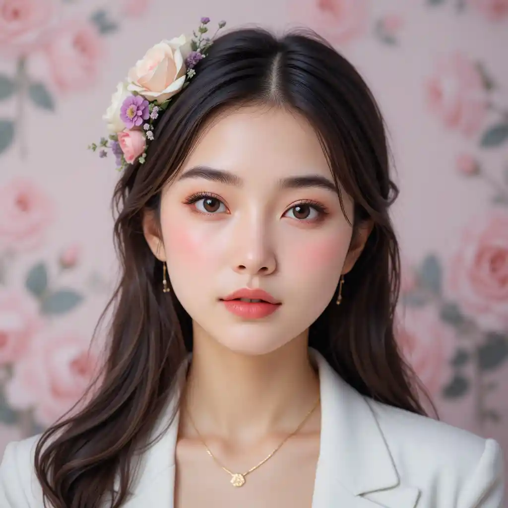 花の髪飾りをつけた若いアジア人女性のポートレート