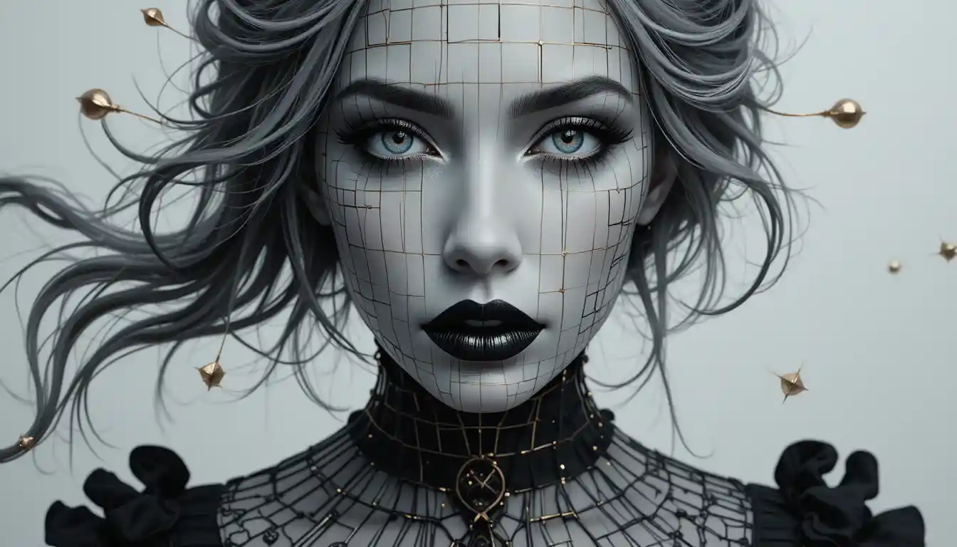 Gothic portrait of a beautiful female vampire in victorian attire