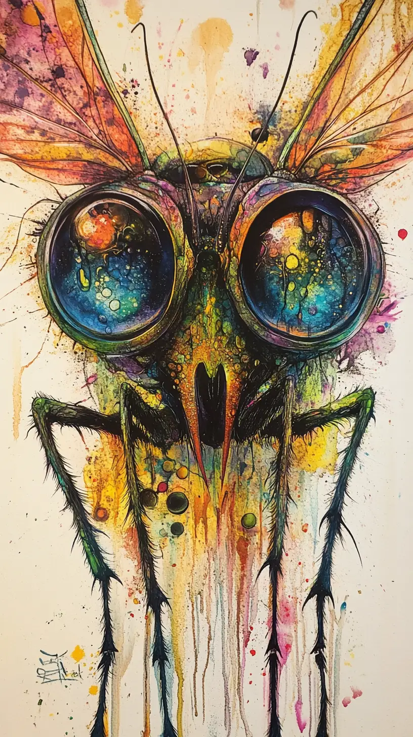 Criatura insecto surreal con ojos hipnóticos en colores de ensueño