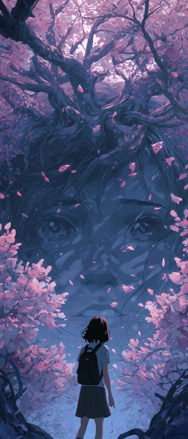 花雨下直面年幼自己幽靈的少女
