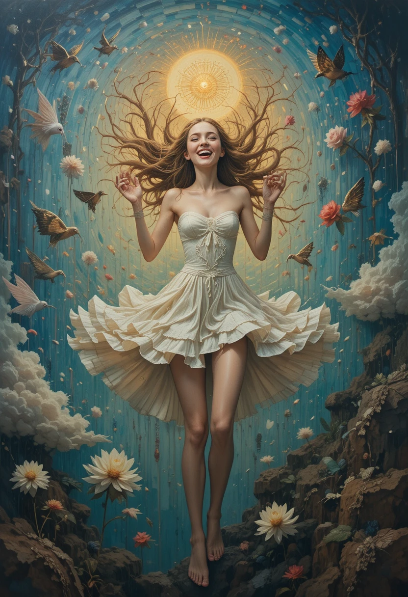 Surreal painting of pure exhilaration and joyful emotional release