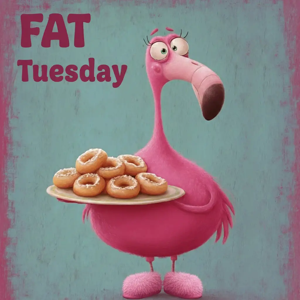 상단 모서리에 있는 펑키한 진분홍 Fat Tuesday 레터링