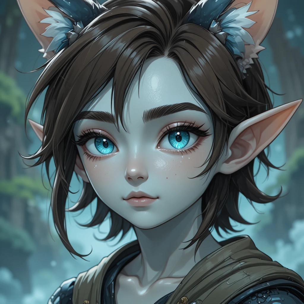 금속 같은 피부와 파란 눈을 가진 십대 에카플립 소년