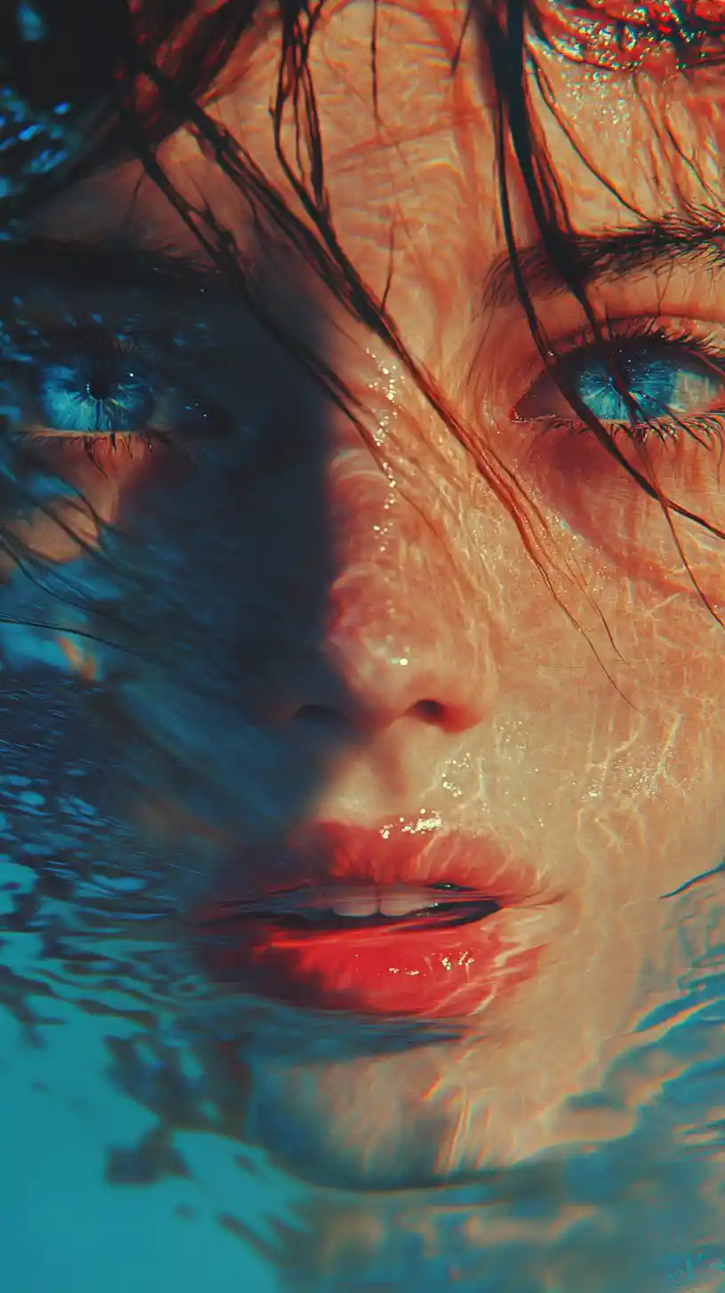Close up of crying anime style woman on empty beach