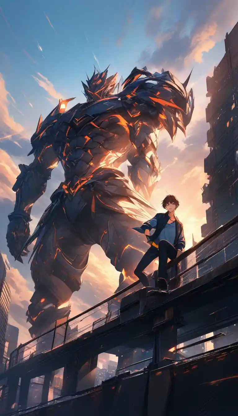 Homem de anime confiante em pé na luz quente do pôr do sol