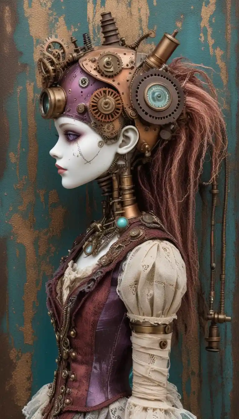 Ragdoll Gótica Steampunk de Perfil com Detalhes Mecânicos