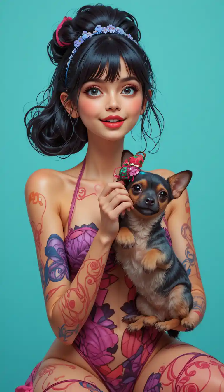 Joyful anime girl in vibrant 3D pop art illustration