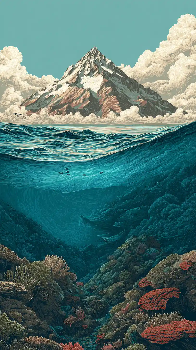 Montaña ancestral en un paisaje de ilustración digital de fantasía