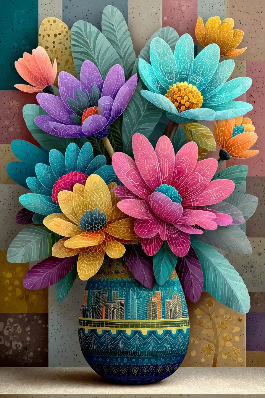 Verspielte Vase mit Osterei-Blumen im Frühlingsgarten