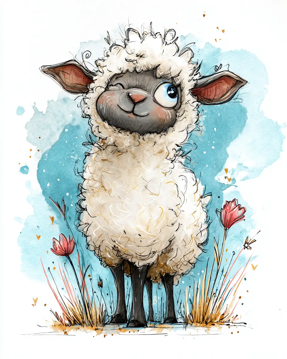 Meditating baby lamb nestled inside a giant pink flower