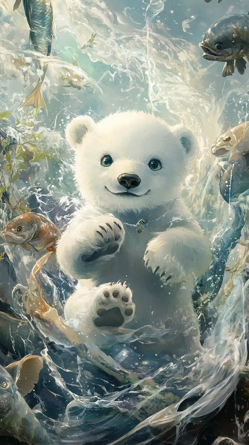 Cute baby polar bear warrior in flowing hanfu robes