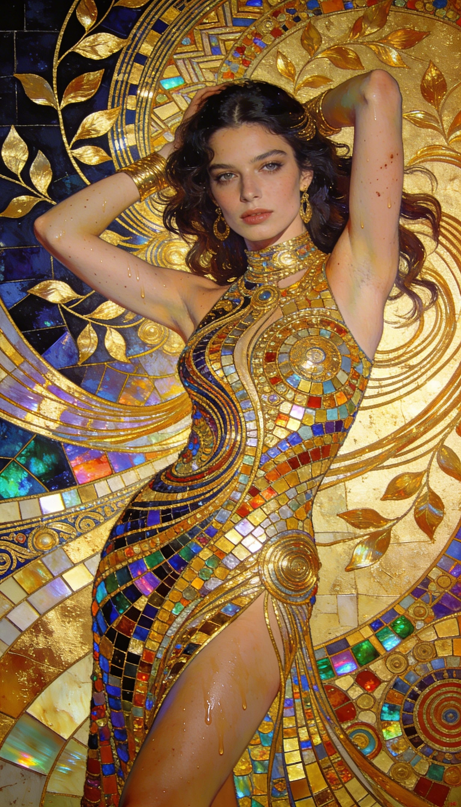 Baroque fashion woman in ornate mosaic patterned portrait