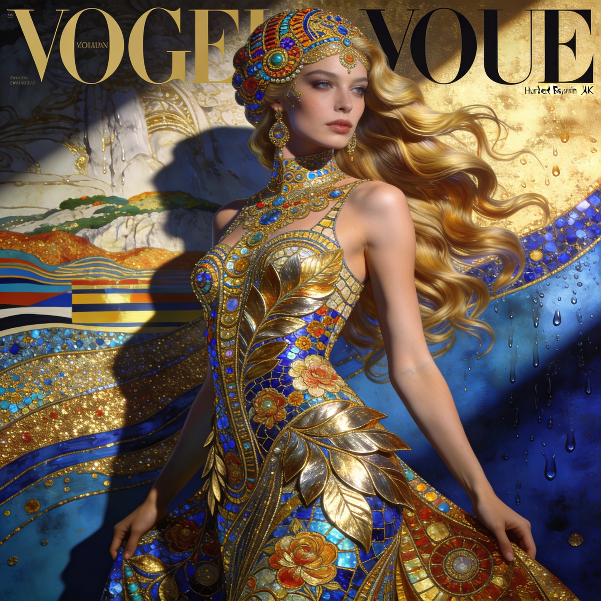 Baroque fashion woman in vibrant ornamental mosaics