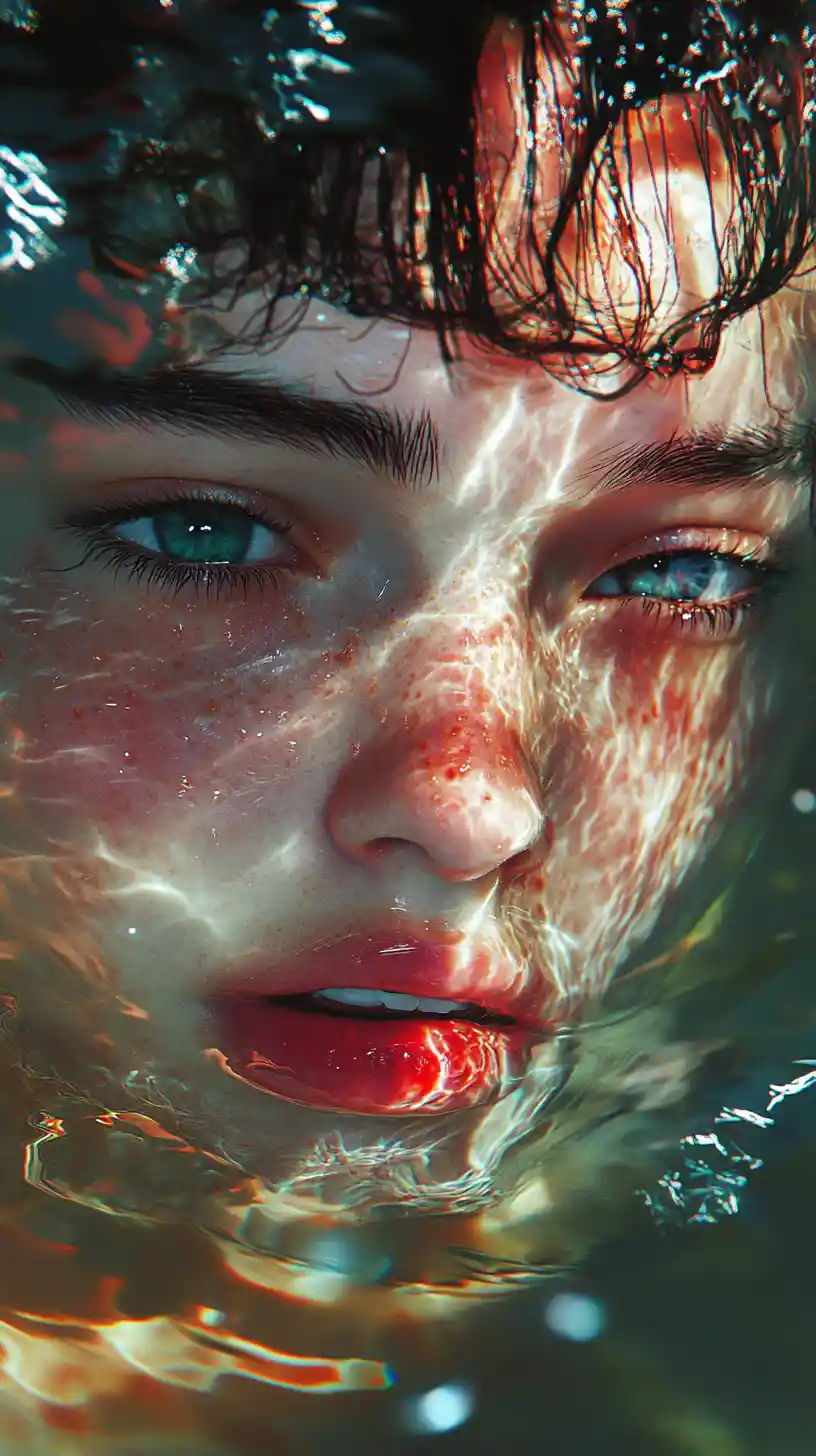 Close up anime inspired woman on a desolate beach