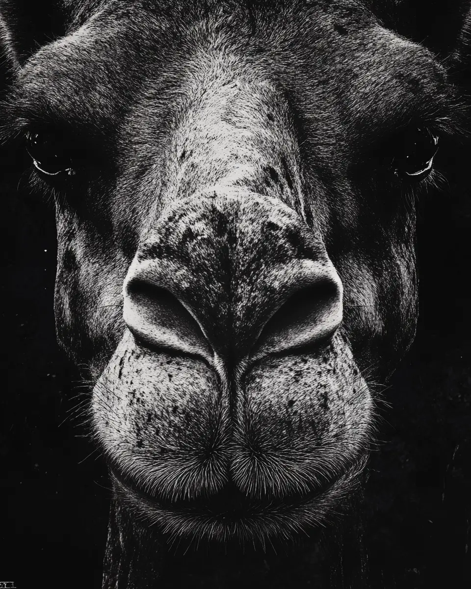 Close up horror camel portrait with piercing eyes