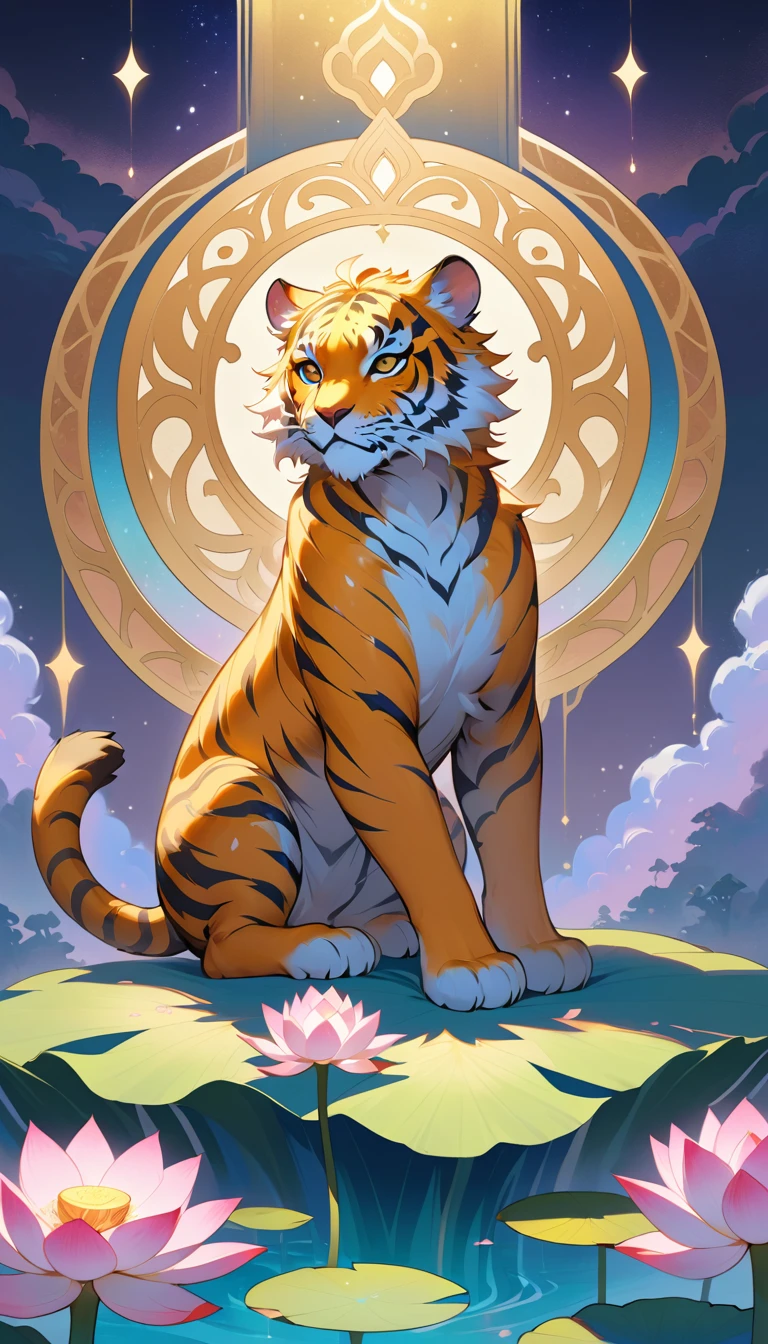 Mystical Tiger Spirit Resting Gracefully On A Lotus Bloom