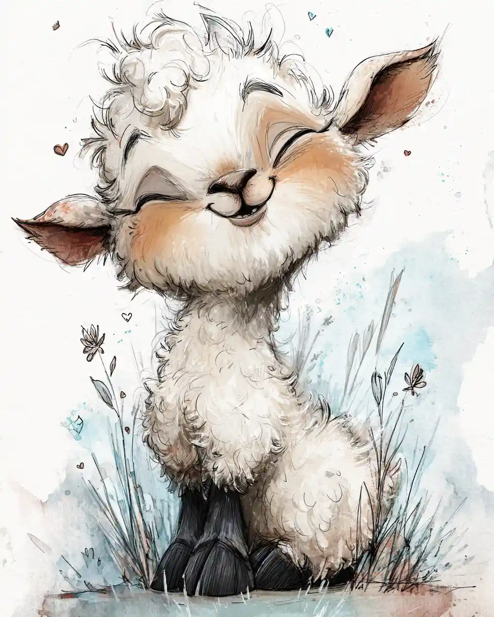 Meditating baby lamb cradled in a giant pink flower