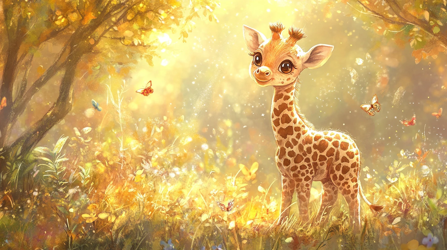 Cute baby giraffe in watercolor savanna nursery illustration