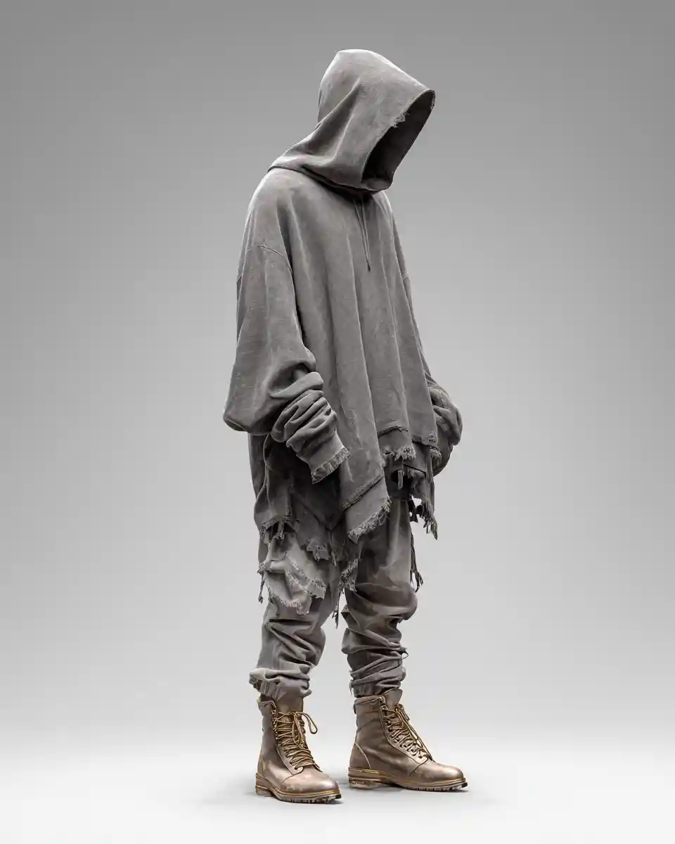 Faceless Hooded Streetwear Model In Minimal Studio Portrait