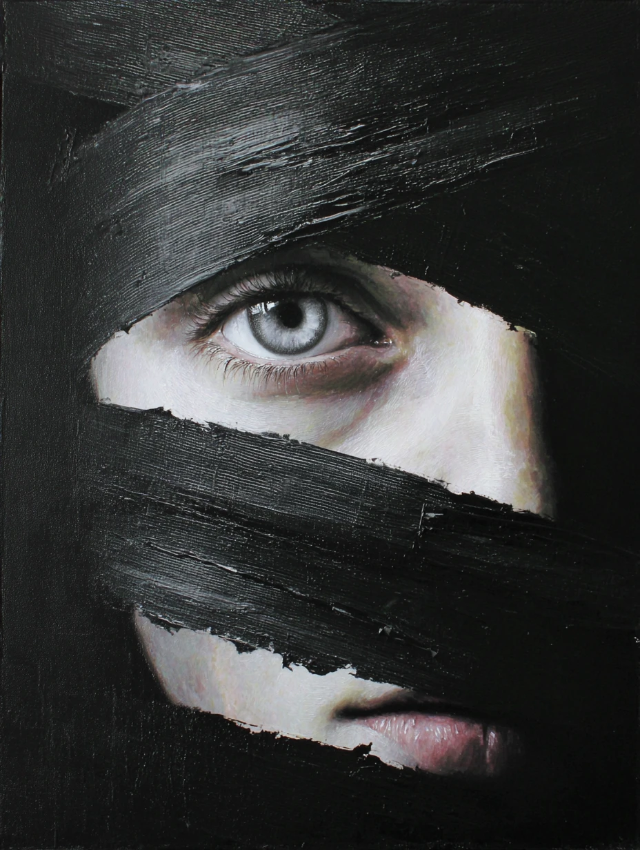 Pintura expresiva oscura llena de emoción psicológica en capas