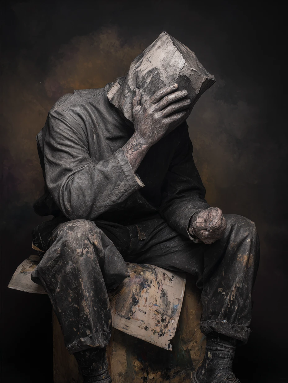 Dark emotional expressionist painting with deep symbolic drama