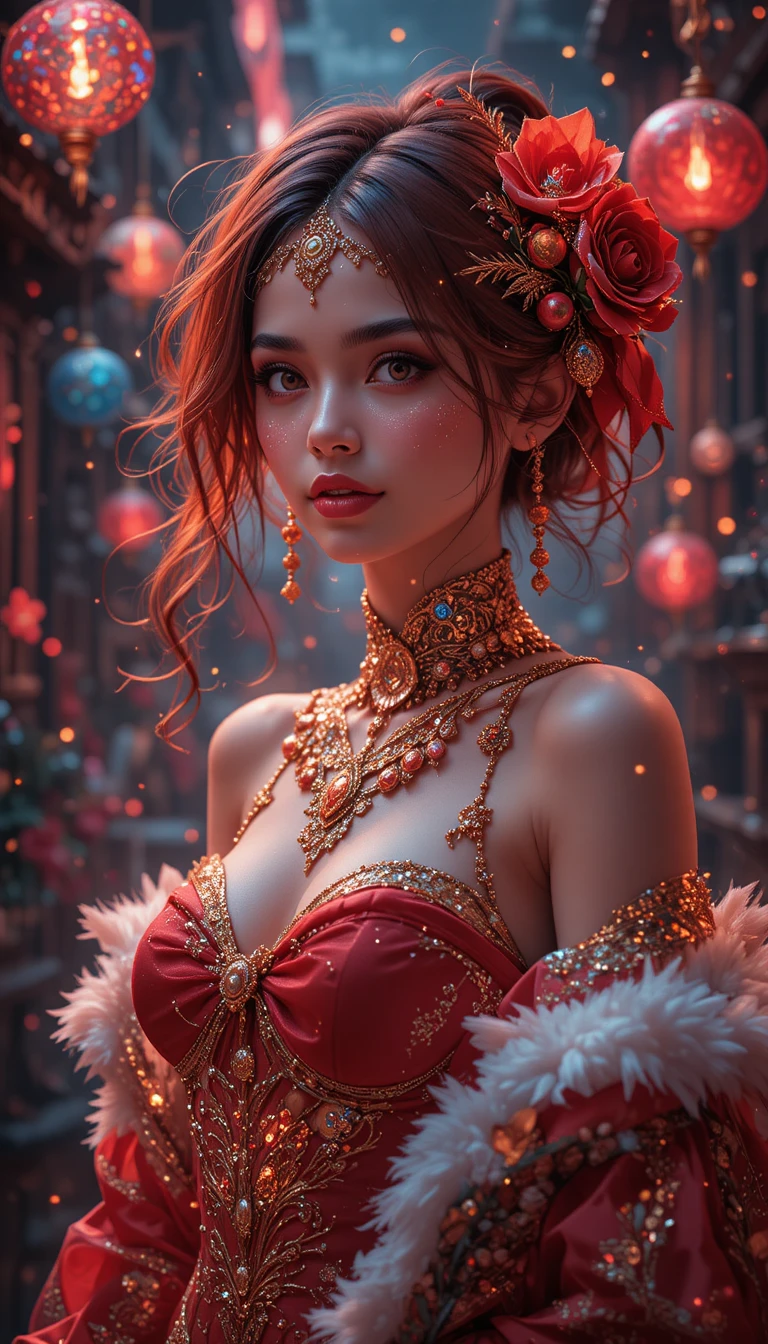 Vibrant Red And Gold Festive Digital Celebration Artwork
