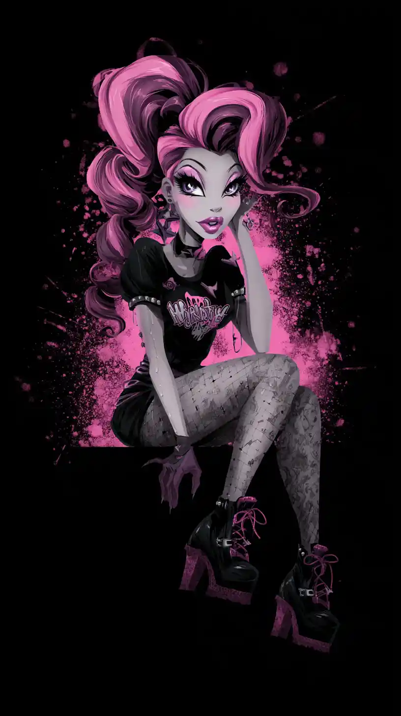 Colorful goth anime girl in a monster themed classroom