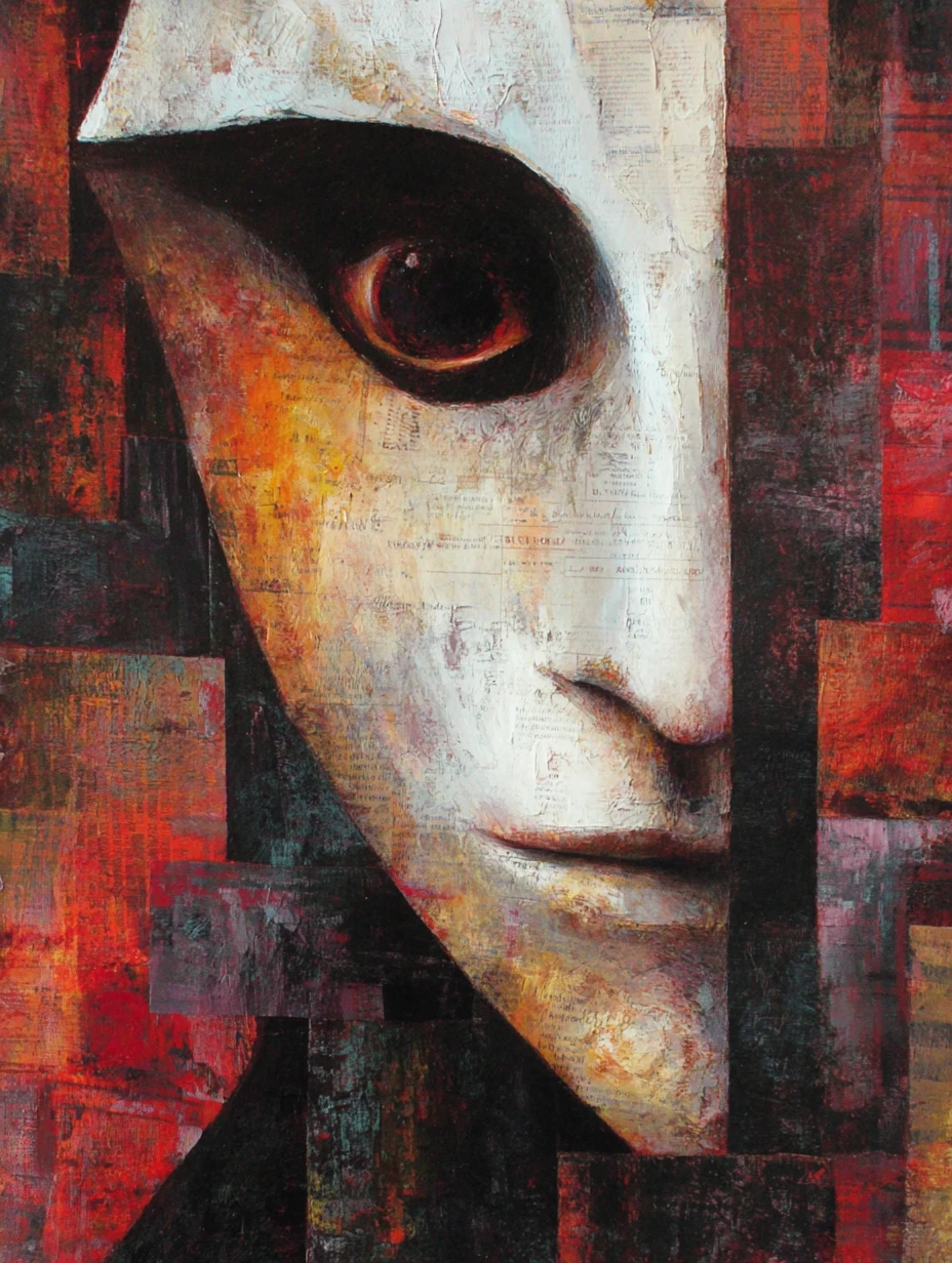 Dark emotional expressionist painting with deep symbolic drama