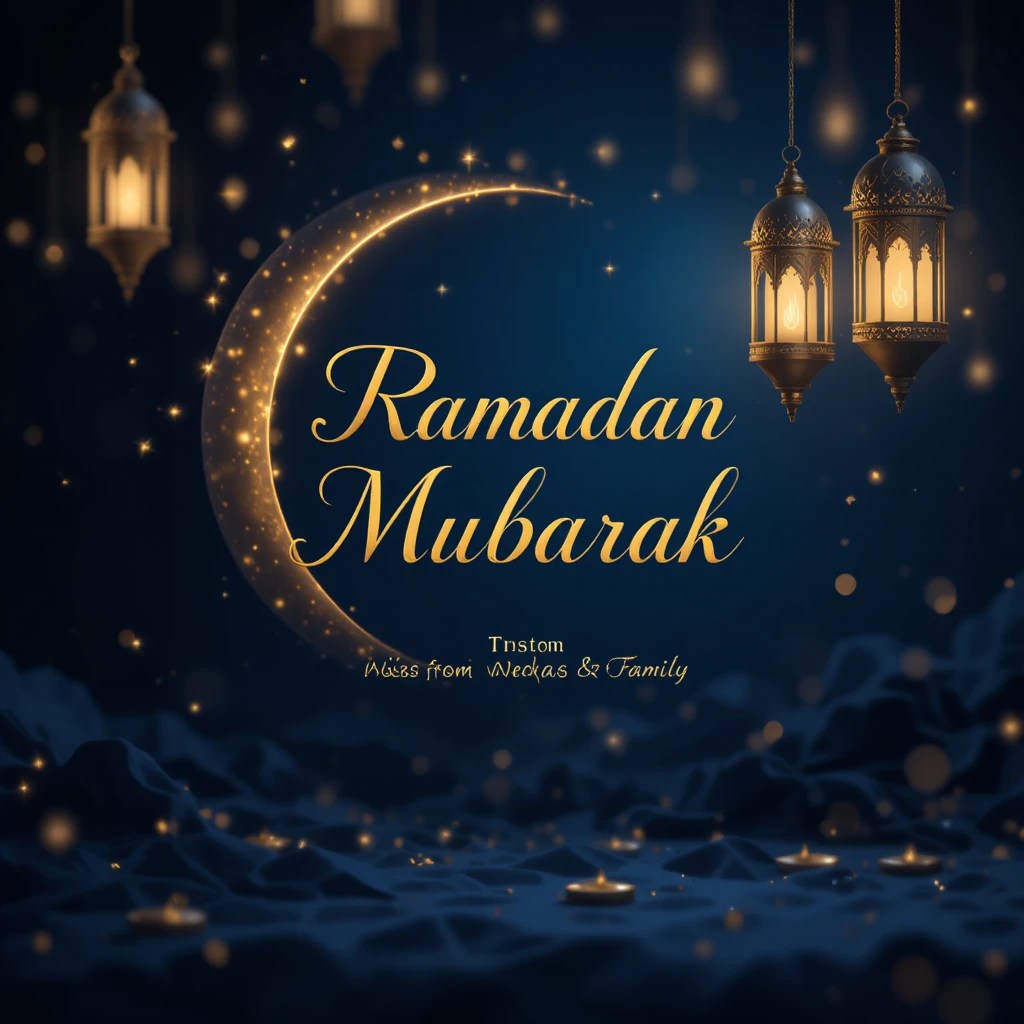 Luxury Ramadan greeting with glowing crescent moon design