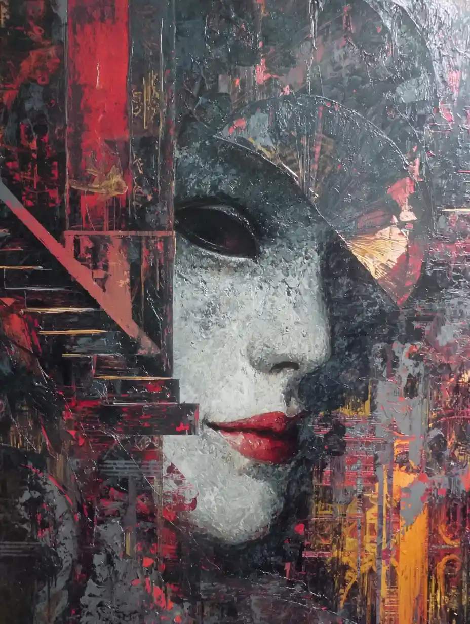 Dark expressionist painting with intense emotional symbolism