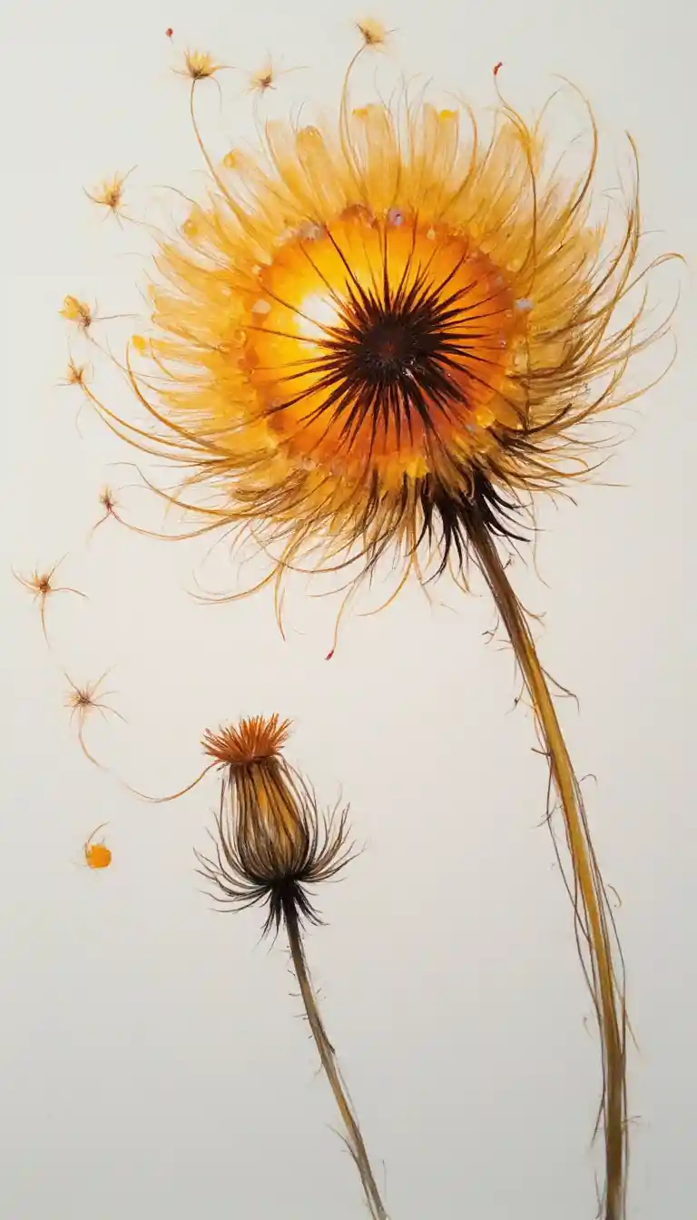 Whimsical Dandelion Flower Glowing With Abstract Sunset Colors