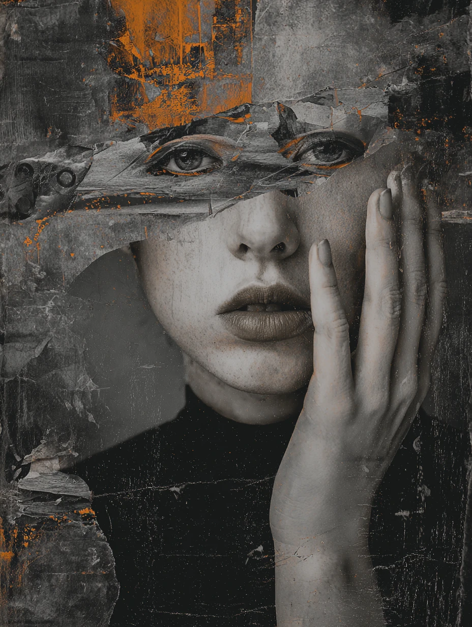 Dark emotional expressionist painting with confronting symbolism