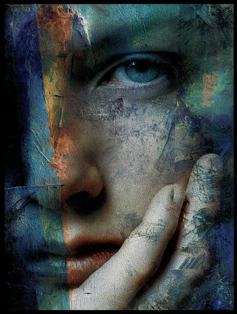 Dark emotional expressionist painting with symbolic intensity